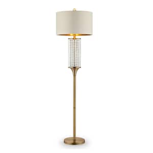 62.25 in. Multicolor 1-Light Standard Pluviam Crystal Floor Lamp with Spider Linen Drum Shade