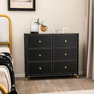 Black 6-Drawer Fabric Dresser Tower 35 in. Wide Chest of Drawers Storage Organizer Bedroom