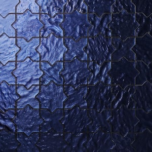 Karma Blue 8.34 in. x 8.34 in. Star Cross Polished Glass Mosaic Wall Tile (0.48 sq. ft./each)