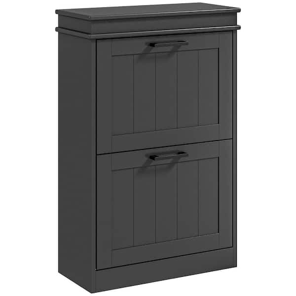 HOMCOM Shoe Storage Cabinet for Entryway, Narrow Shoe Rack Storage Organizer with 2-Flip Drawers and Adjustable Shelves