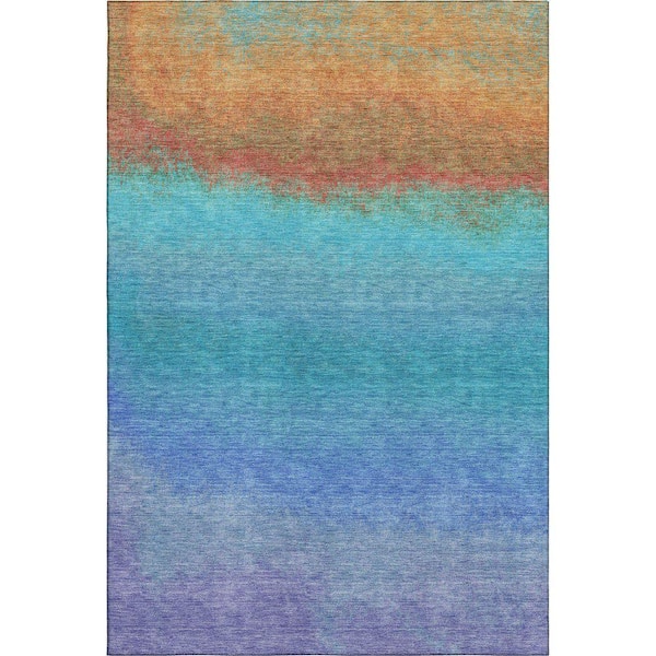 Mayfield Premium Machine Washable Abstract AMF2012 Aqua 3 ft. x 4 ft. Area Rug