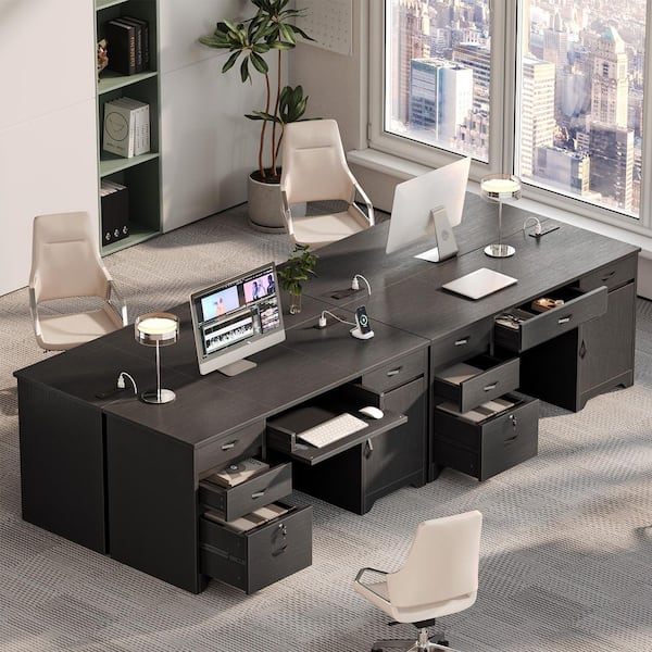 Bestier 59 in. Rectangular Black Executive Desk with Lockable File
