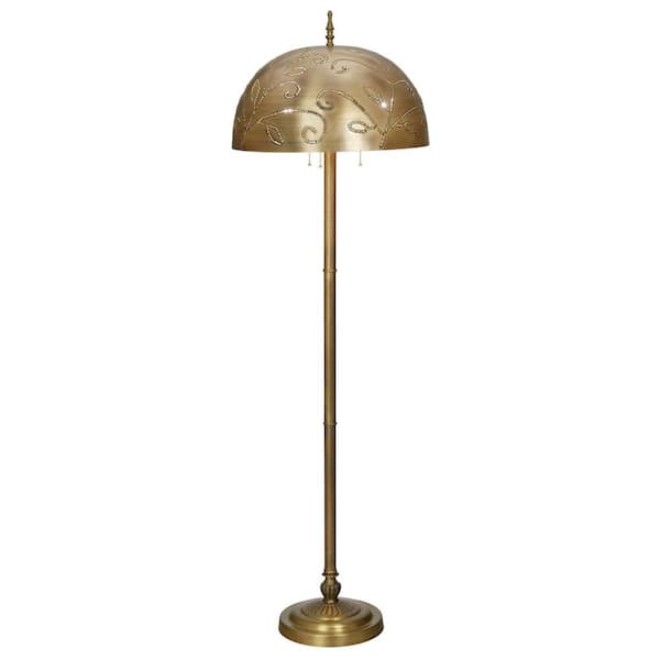 River of Goods Sigrid 65.25 in. H Brushed Gold Metal Candlestick Standard Floor Lamp with Bowl Shade