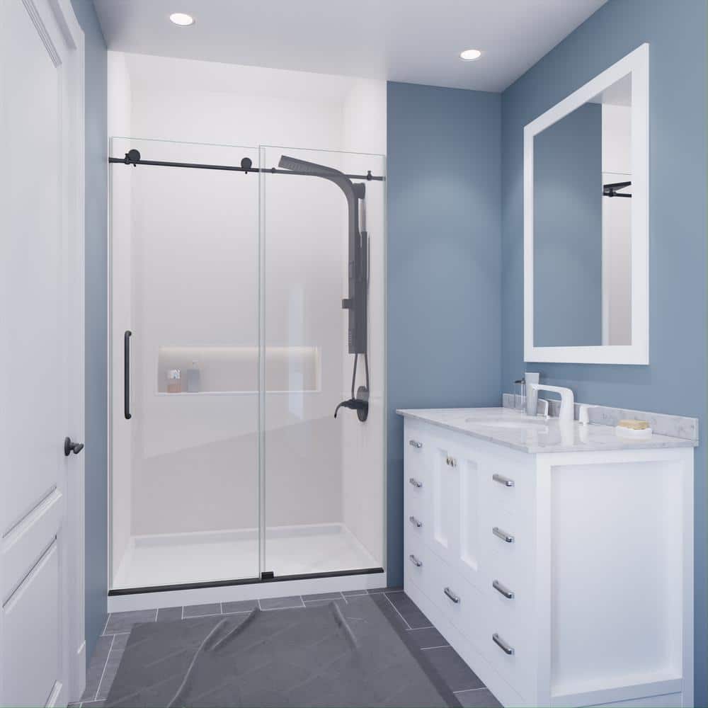 Gunmetal Frameless Sliding Shower Door with Handle, 48" x 76"