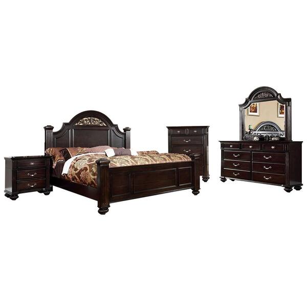Syracuse Wire-Brushed Dark Gray Queen Bed Set with Chest