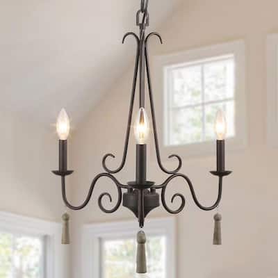 LNC Linear Bronze Rustic Chandelier, 3-Light Barn Black Pendant ...