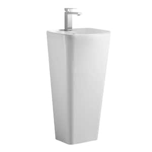 Plainfield 18 in. W x 14.12 in. L Modern White Ceramic Round Pedestal Sink and Basin Combo