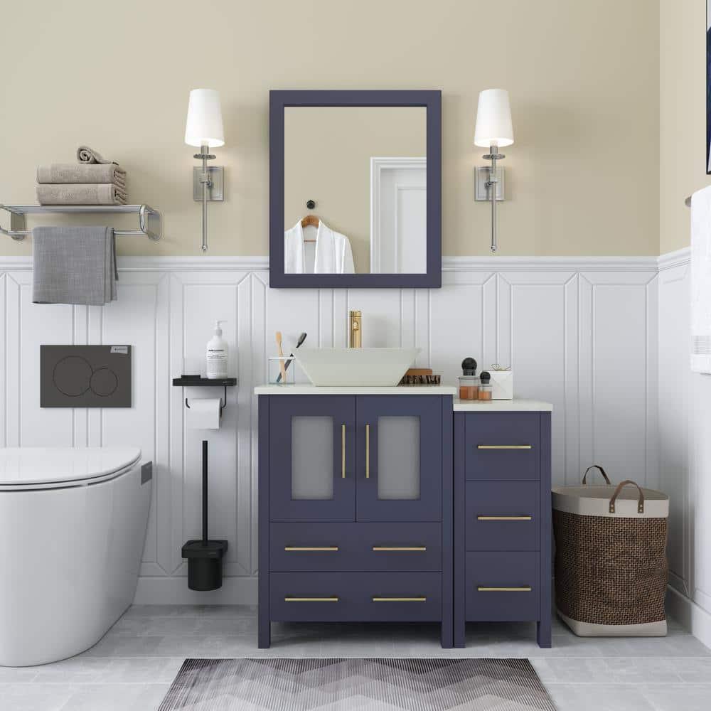 Ravenna 36 in. W Single Basin Bathroom Vanity in Blue with White Engineered Marble Top and Mirror price history on PriceWatchPro