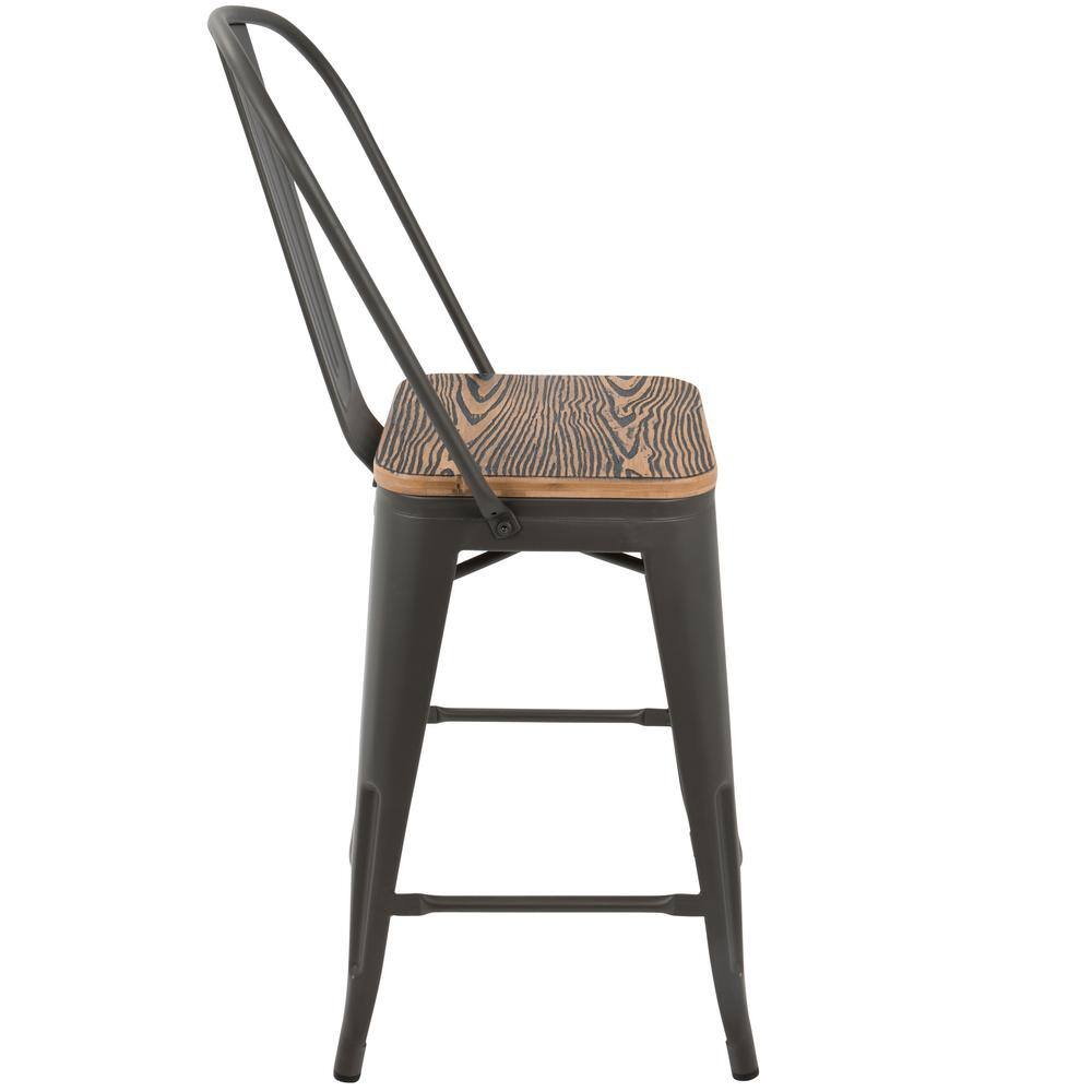 Rustic Industrial Grey-Brown Wood & Metal High Back Counter Stool