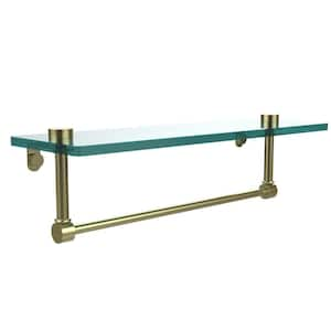 16 in. L x 5 in. H x 5 in. W Clear Glass Vanity Bathroom Shelf with Towel Bar in Satin Brass