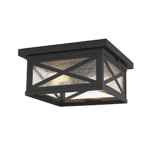 2-Light Black Outdoor Flush Mount Light