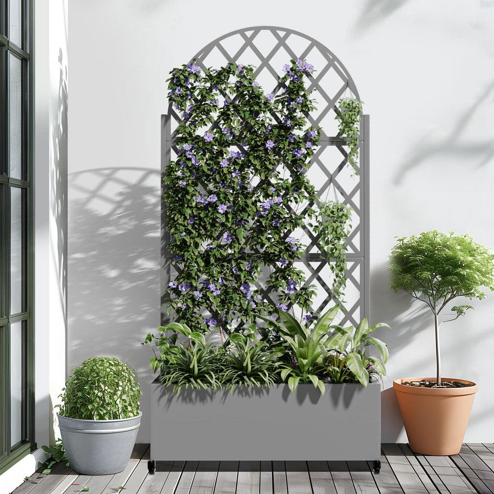 73 in. x16 in. x35 in. Grey Metal Iron Planter Box with Attached Trellis for Climbing Vegetation price history on PriceWatchPro
