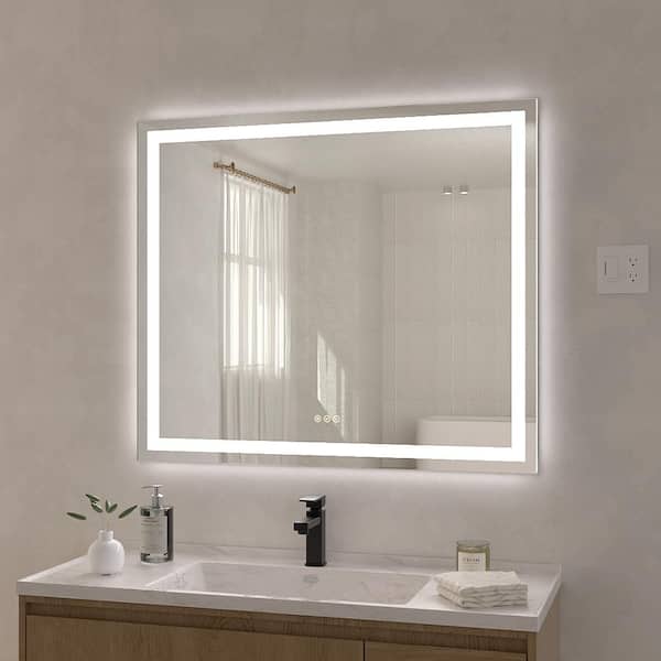Aura 42 in. W x 36 in. H Rectangular Frameless LED Light Dimmable Anti-Fog Wall Bathroom Vanity Mirror
