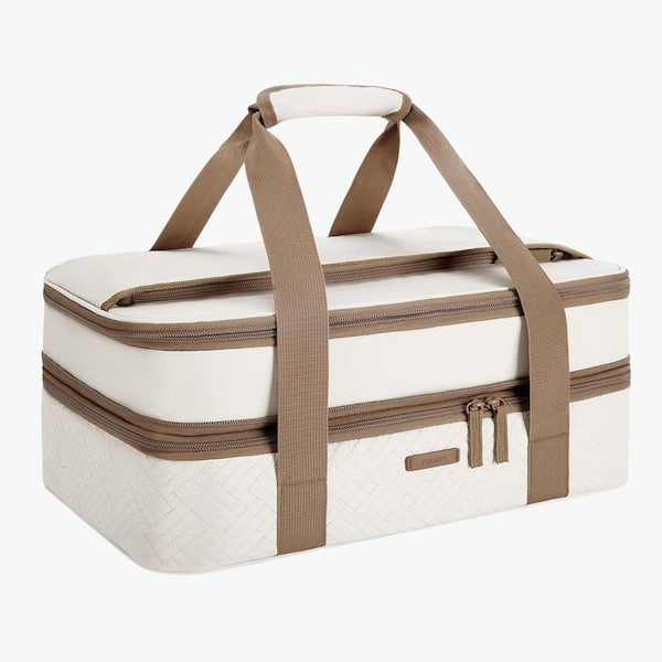 Double Decker Expandable Insulated Casserole Carrier Thermal Aluminum Food Carrier with Leakproof Feature