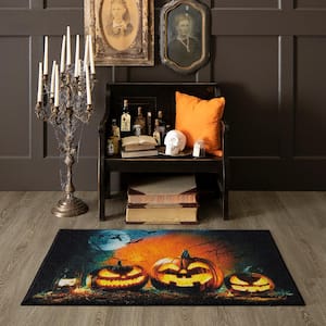 Glowing Jacks Black 2 ft. x 3 ft. 4 in. Machine Washable Holiday Area Rug