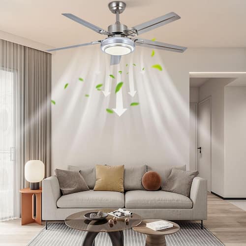 52 in. Integrated LED Indoor Modern Silver Quiet Energy Saving 5 Reversible Blades Ceiling Fan with Remote Ceiling Fans With Lights
