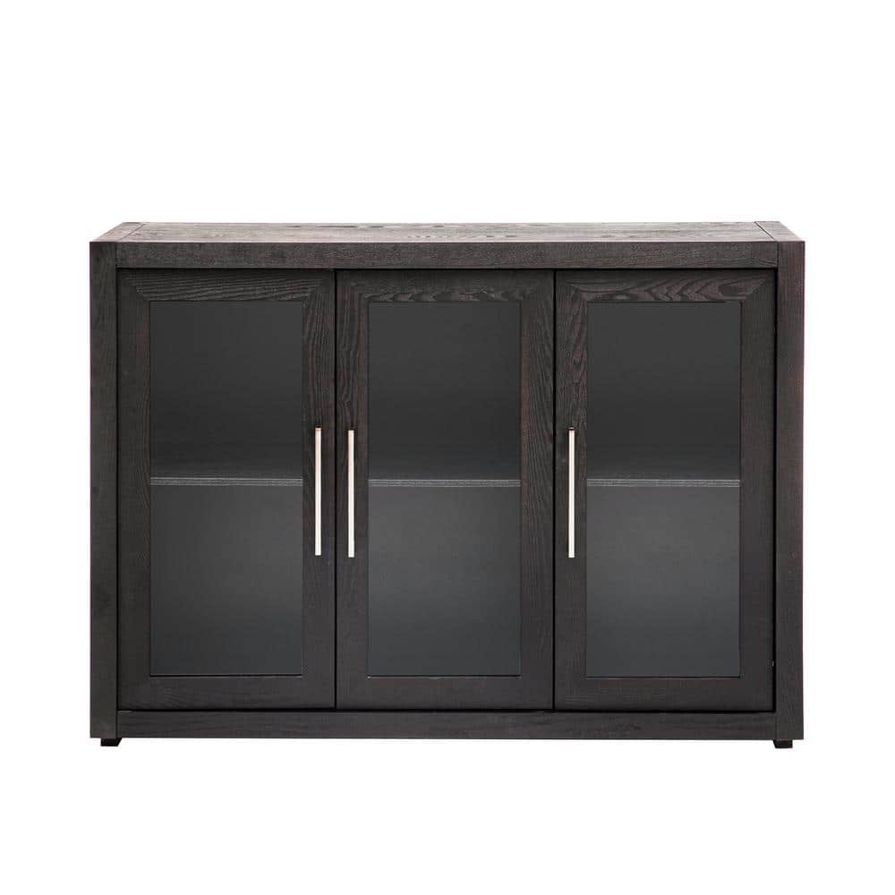 48.00 in. W x 15.70 in. D x 35.40 in. H Walnut Brown Linen Cabinet with 3 Tempered Glass Doors and Adjustable Shelf