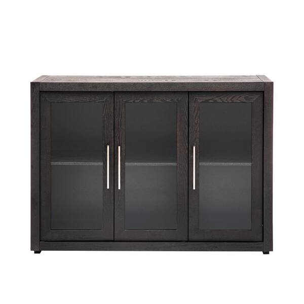 Unbranded 48.00 in. W x 15.70 in. D x 35.40 in. H Walnut Brown Linen Cabinet with 3 Tempered Glass Doors and Adjustable Shelf