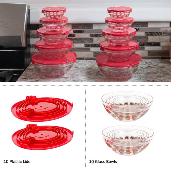 10-Piece Glass Salad Bowl with Locking Lid Sold by at Home