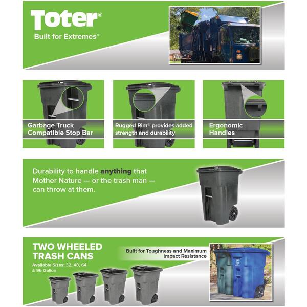 Janitorial & Sanitation Supplies Toter 48 Gal Wheeled Blackstone Trash