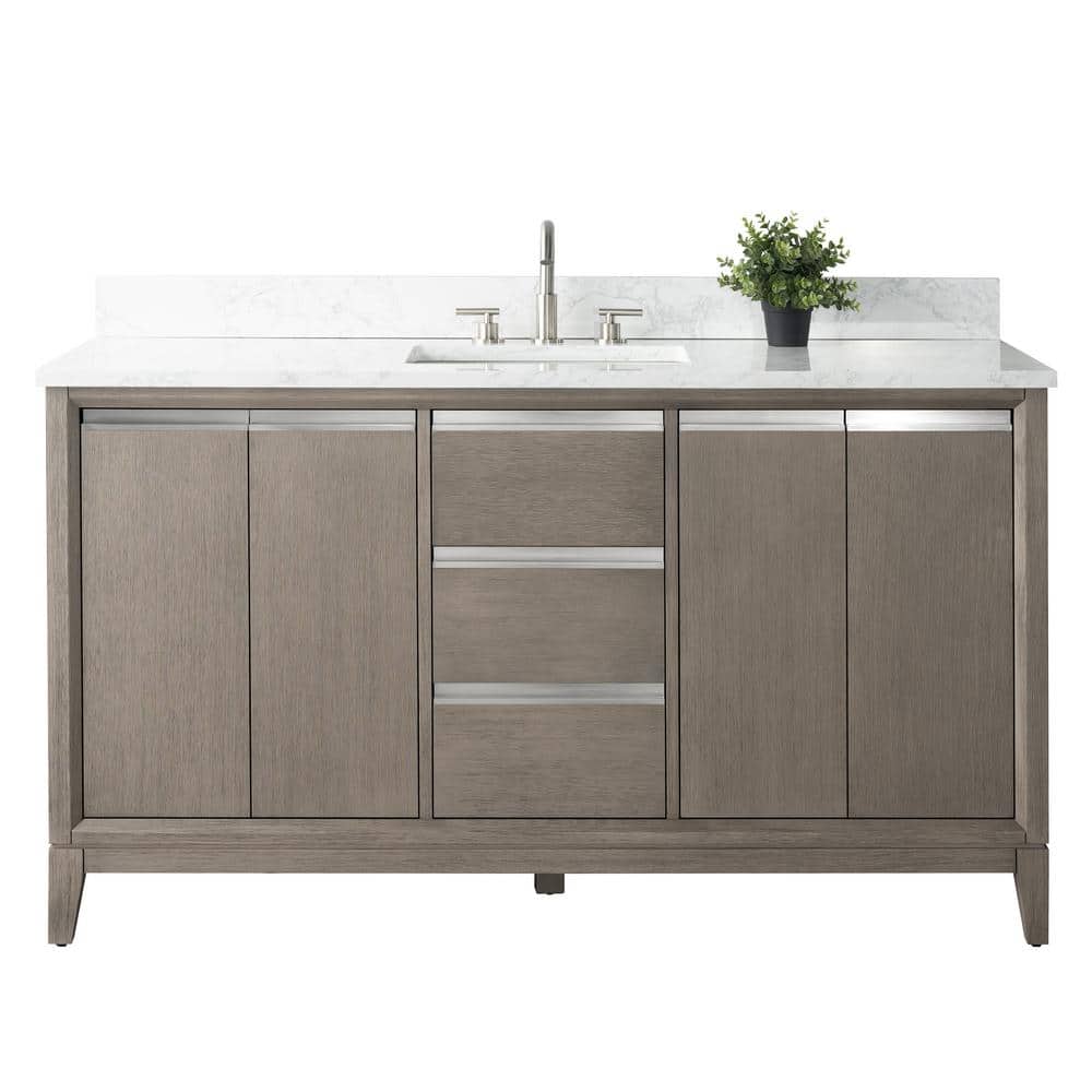 Driftwood Gray 60" Single Sink Bathroom Vanity with Engineered Marble Top