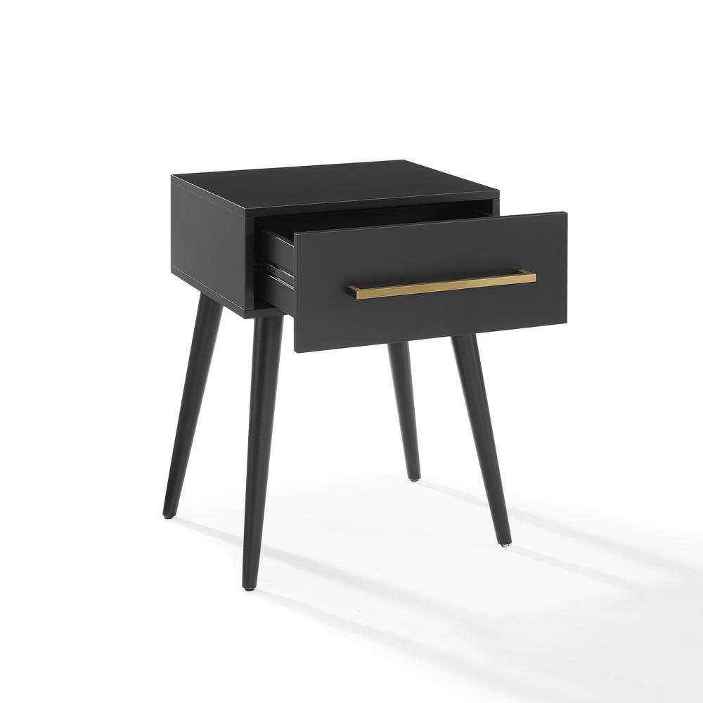 Everett Matte Black Mid-Century Modern Storage End Table