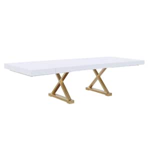 Tyrion 104 in. L Rectangle Extendable Modern White Dining Table in Brushed Gold (Seats 8)