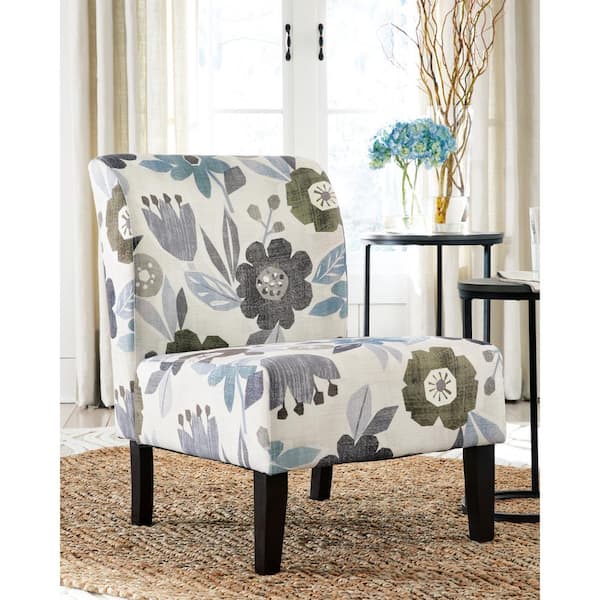Signature Design By Ashley Triptis Beige/Blue Polyester Side Chair with Floral Pattern