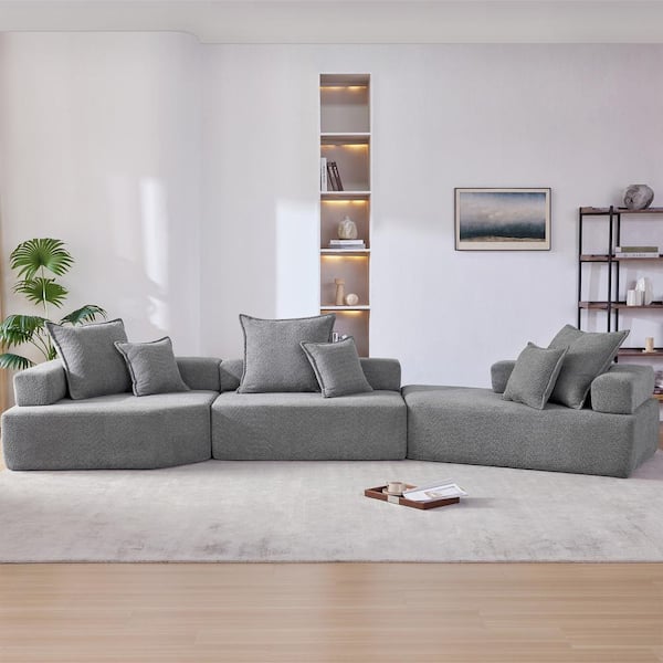 Harper & Bright Designs 156 in. Oversized Boucle Fabric Modular Sectional Sofa in Gray with 6 Pillows, No Assembly Required