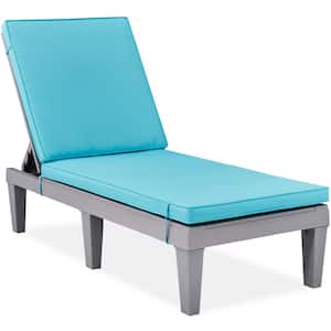 Gray 1-Piece Plastic Resin Outdoor Chaise Lounge Adjustable Height with Teal cushion