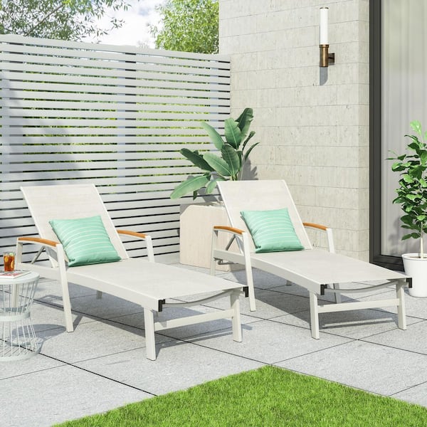 Noble House Oxton White 2-Piece Metal Outdoor Patio Chaise Lounge