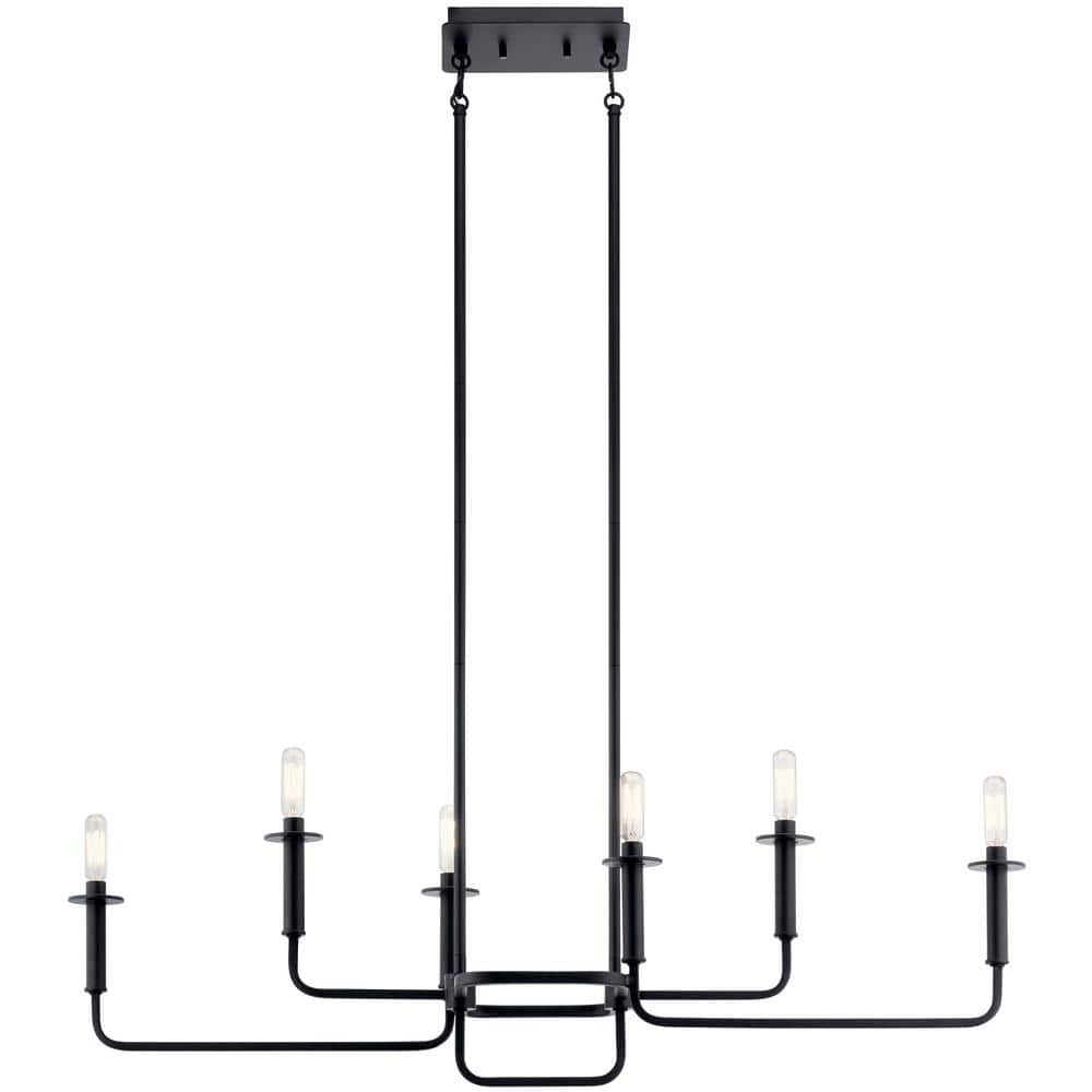 Sleek 27.75" Black Modern Linear Chandelier with Candelabra Bulbs