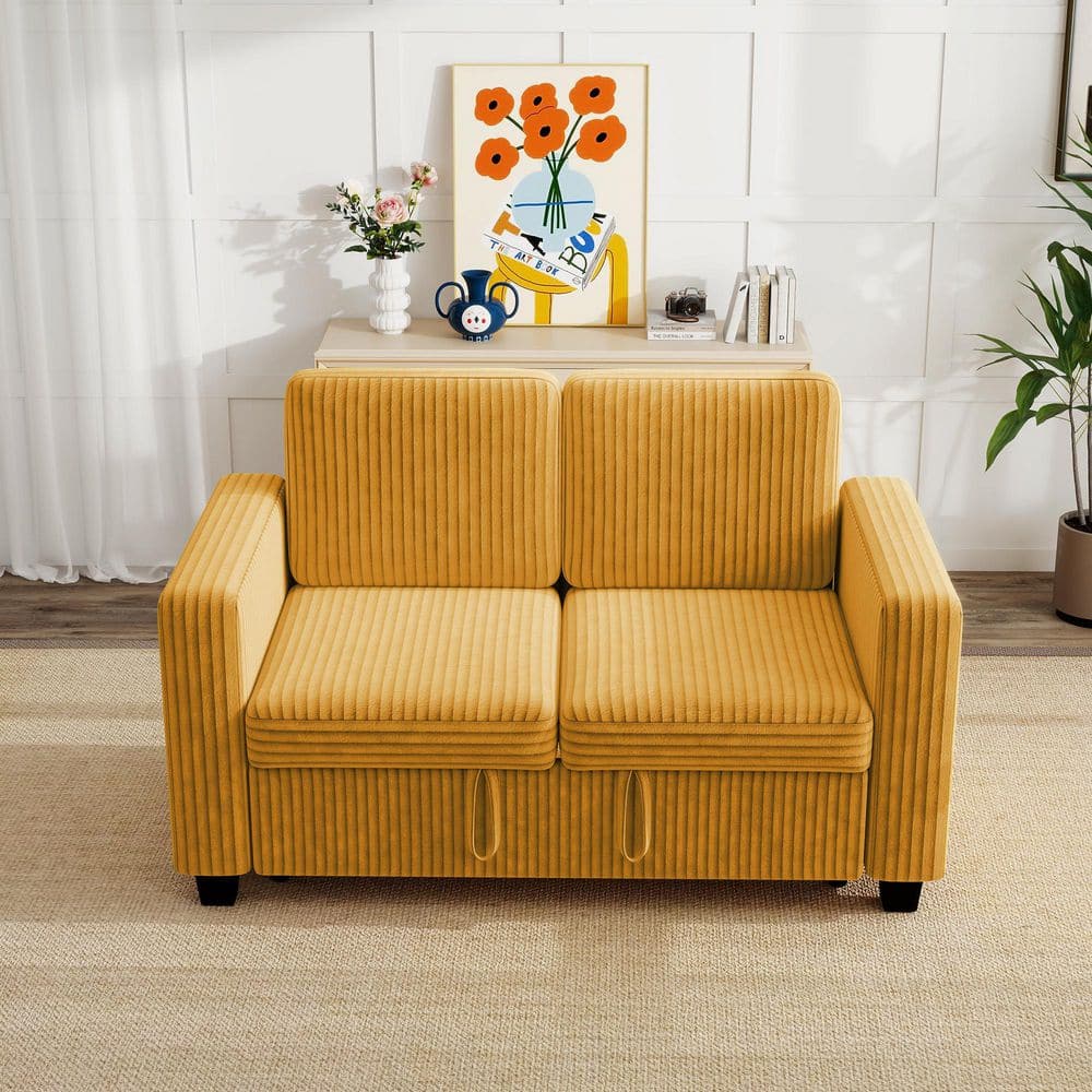 Yellow Twin Size (Smaller) Sofa Bed, Corduroy Sectional Sofa with Pull-Out Sleeper, Convertible Couch for Living Room price history on PriceWatchPro