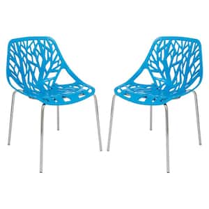Asbury Modern Stackable Dining Chair With Chromed Metal Legs Set of 2 in Blue