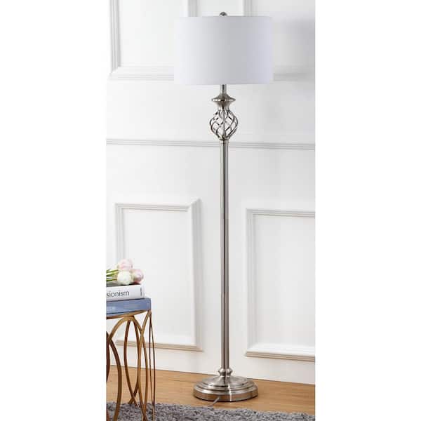 Sophia 59.75 in. Nickel Floor Lamp with Off-White Shade