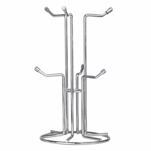 Coffee Mug Holder for Countertop with 6 Hooks, Metal Cup Tree Stand for Large Mugs Up to 15 oz, Silver