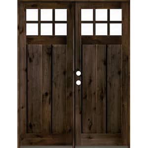 72 in. x 96 in. Craftsman Knotty Alder Right Hand Active 6-Lite Clear Glass Wood Black Stain Double Prehung Front Door