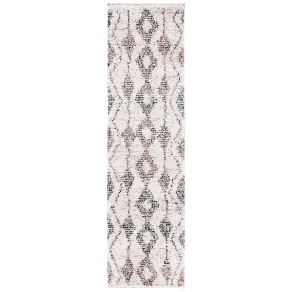 Jericho Shag 2 ft. x 8 ft. Ivory/Black Diamond Abstract Runner Rug