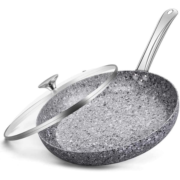 Unbranded CSK 8 in. Gray Granite Aluminum Non-Stick Frying Pan with Lid