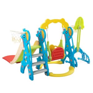 HDPE 5-in-1 Playset with Slide, Outdoor/Indoor Swing and Ball Hoop/Gate