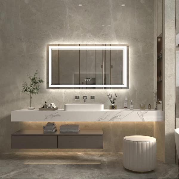 Dropship 55 In. W X 30 In. H LED Large Rectangular Frameless Anti-Fog  Bathroom Mirror Front & Backlit to Sell Online at a Lower Price