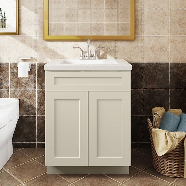 Hausvita 27 in. W x 21 in. D x 34.5 in. H in Antique White Plywood Ready to Assemble Floor Vanity Sink Base Kitchen Cabinet