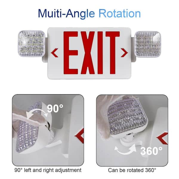 2-Pack Red LED Exit Sign with Emergency Light Adjustable Square