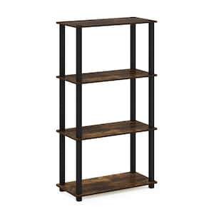 Turn-S-Tube 43.25 in. Amber Pine/Black Wood 4-Shelf Etagere Bookcase with Open Back