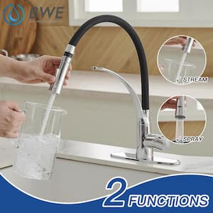 Single-Handle Pull-Down Sprayer 2 Spray High Arc Kitchen Faucet With Deck Plate in Polished Chrome