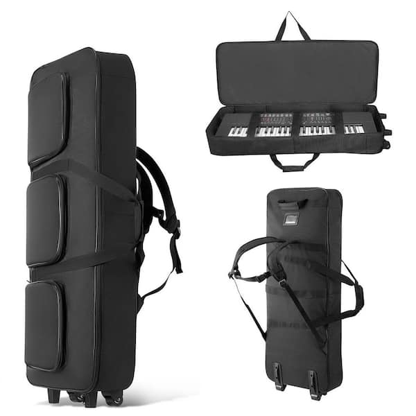 88-Key Keyboard Case, Padded Rolling Briefcase Bag w/Wheels/Handle, Multi-Pocket Storage, 40.9 x 16.9 x 5.1 in. Interior