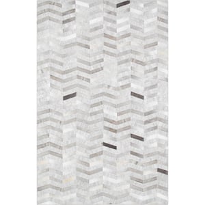 Galaxy Silver/Grey 10 ft. x 14 ft. Geometric Cowhide Sari Silk Area Rug