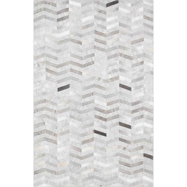 Pasargad Home Galaxy Silver/Grey 2 ft. x 3 ft. Geometric Cowhide Sari Silk Area Rug