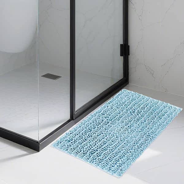 Shaggy Chenille Bath Mat 15.7 in. x 23.6 in. Extra Soft, Super Absorbent Non-Slip Quick Dry Bathroom Rug for Tub, Blue