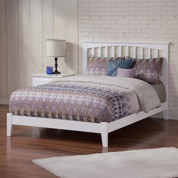 AFI Mission White Solid Wood King Traditional Panel Bed with Open Footboard and Attachable Turbo Device Charger